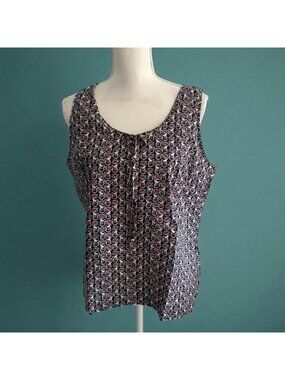 TOMMY HILFIGER Teapot Print Button Detail Tank Top Size Large